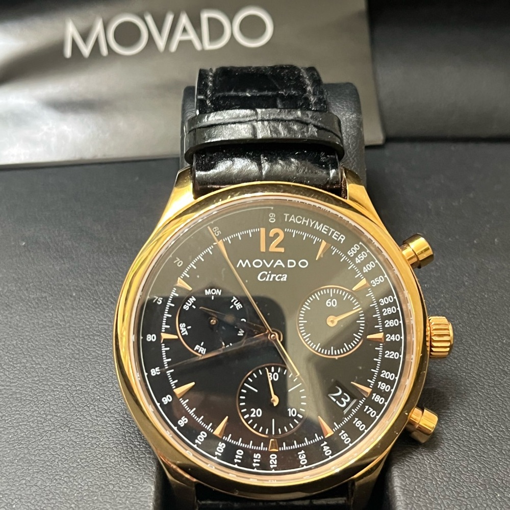 Movado Gold and Black Chronograph Watch